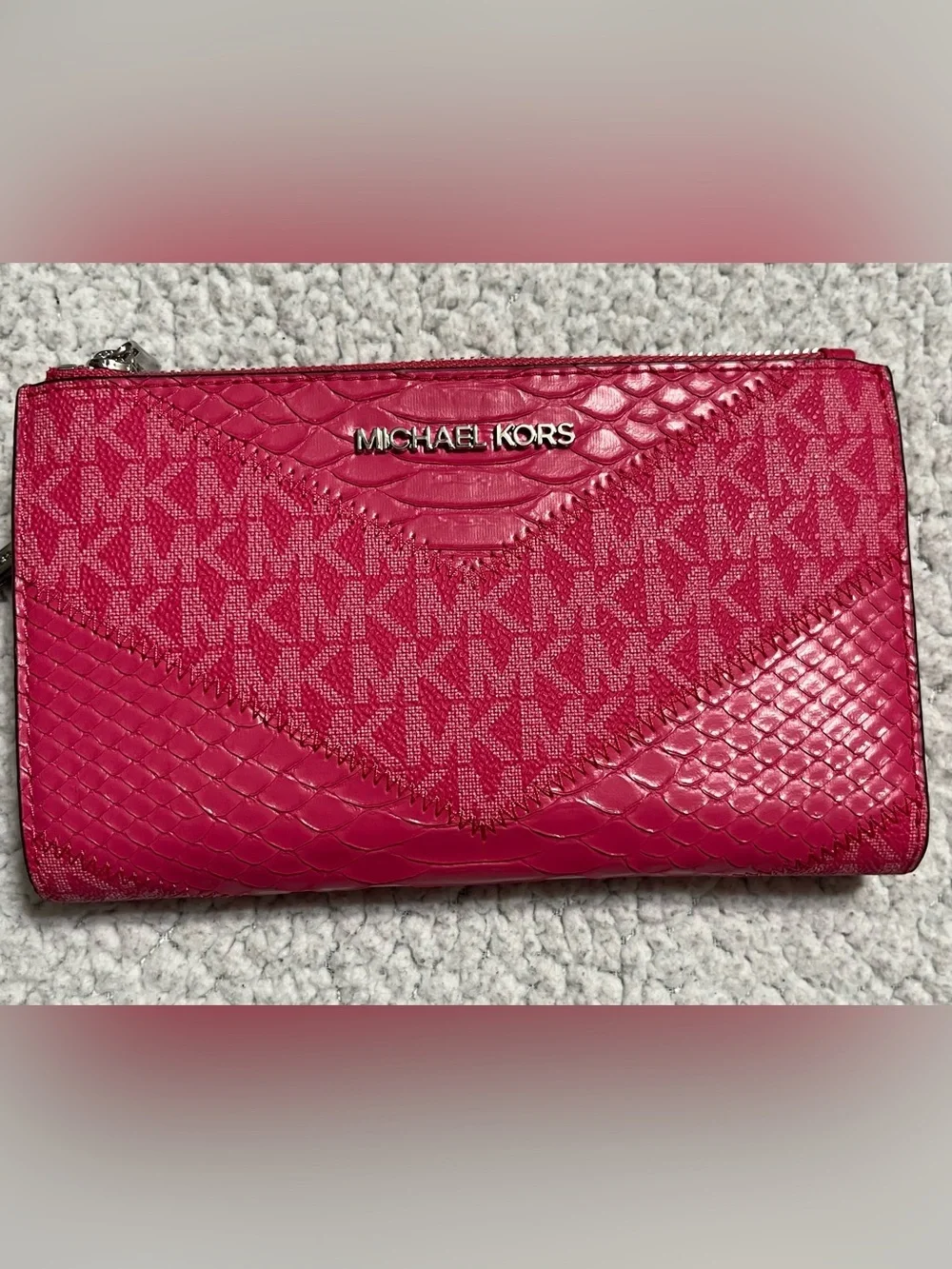 Michael Kors Large Double Zip Wristlet Credit Card Wallet in Electric Pink